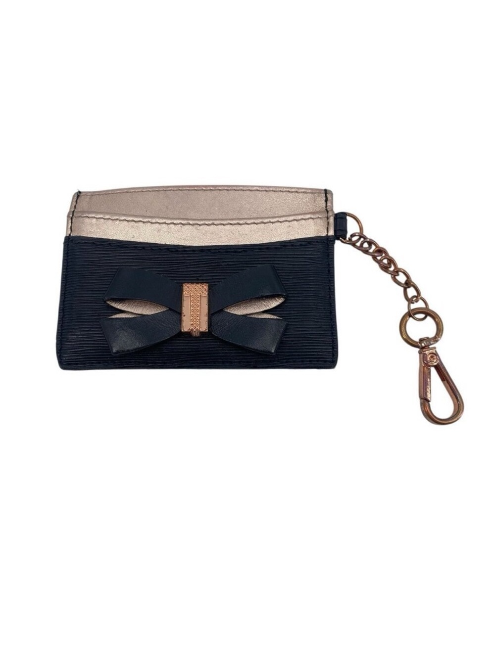 Ted Baker Meira Leather Card Holder Black And Pink Keychain